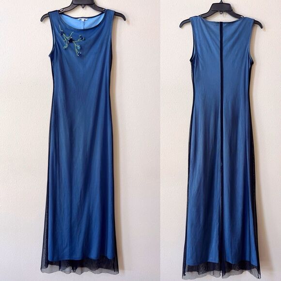 Vintage Rampage Mesh Lace Overlay Maxi Dress Women 3 Sleeveless Floral Fairy Y2K - Picture 1 of 8